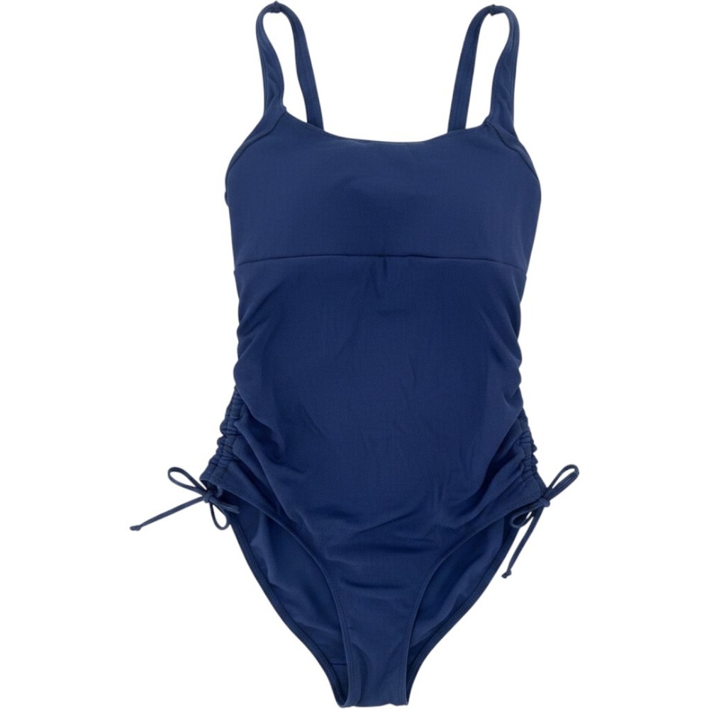 Summersalt One Piece Swimsuit Women Size 14 Blue Ribbed Ruched Side Tie Back